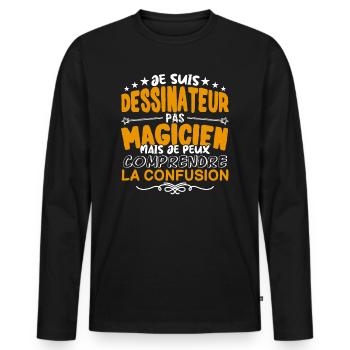 Dessinateur | Dessinateur pas Magicien | Meilleur - T-shirt manches longues Premium bio Homme - noir - Devant - Nico (187cm)