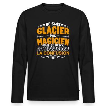 Glacier | Glacier pas Magicien | Meilleur Glacier - T-shirt manches longues Premium bio Homme - noir - Devant - Nico (187cm)