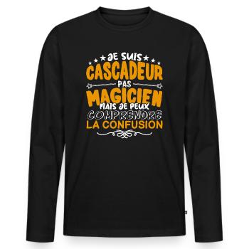 Cascadeur | Cascadeur pas Magicien | Meilleur Casc - T-shirt manches longues Premium bio Homme - noir - Devant - Nico (187cm)