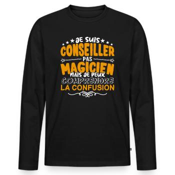 Conseiller | Conseiller pas Magicien | Meilleur Co - T-shirt manches longues Premium bio Homme - noir - Devant - Nico (187cm)