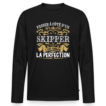 Le Meilleur Skipper | Skipper à la perfection - T-shirt manches longues Premium bio Homme - noir - Devant - Nico (187cm)
