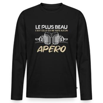 c'est l'heure de l'apéro | apéro à vie Apéritif !! - T-shirt manches longues Premium bio Homme - noir - Devant - Nico (187cm)