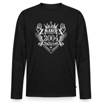 März 2004| März 2004 Jubiläum 2004 - Männer Premium Bio Langarmshirt - Schwarz - Vorne - Nico (187cm)