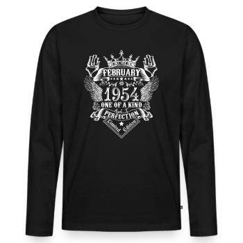 Février 1954 anniversaire Février 1954 Février - T-shirt manches longues Premium bio Homme - noir - Devant - Nico (187cm)