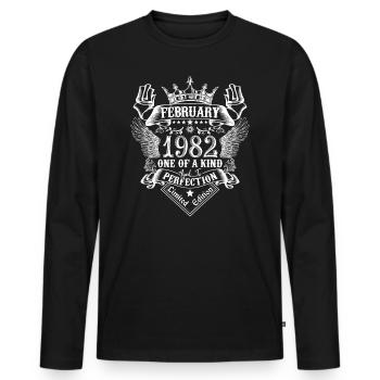 Février 1982 anniversaire Février 1982 Février - T-shirt manches longues Premium bio Homme - noir - Devant - Nico (187cm)