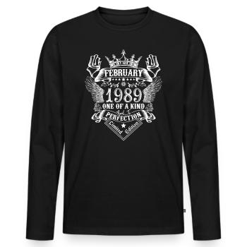 Février 1989 anniversaire Février 1989 Février - T-shirt manches longues Premium bio Homme - noir - Devant - Nico (187cm)