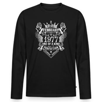 Février 1977 anniversaire Février 1977 Février - T-shirt manches longues Premium bio Homme - noir - Devant - Nico (187cm)