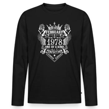 Février 1978 anniversaire Février 1978 Février - T-shirt manches longues Premium bio Homme - noir - Devant - Nico (187cm)