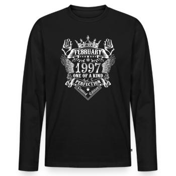 Février 1997 anniversaire Février 1997 Février - T-shirt manches longues Premium bio Homme - noir - Devant - Nico (187cm)