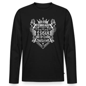 Février 1998 anniversaire Février 1998 Février - T-shirt manches longues Premium bio Homme - noir - Devant - Nico (187cm)