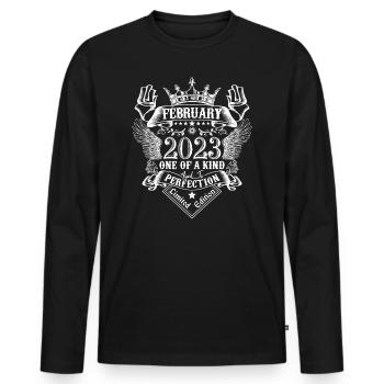 Février 2023 anniversaire Février 2023 Février - T-shirt manches longues Premium bio Homme - noir - Devant - Nico (187cm)