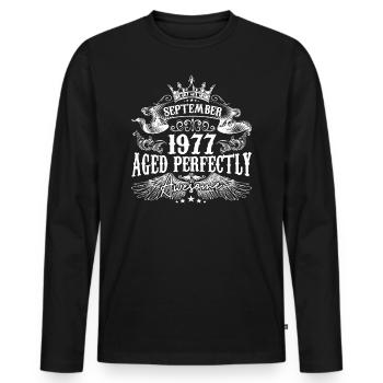Septembre 1977 anniversaire 1977 Septembre - T-shirt manches longues Premium bio Homme - noir - Devant - Nico (187cm)
