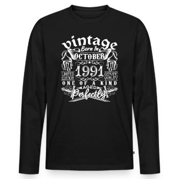 1991 October 1991 Anniversary October 1991 - Men's Premium Organic Long Sleeve Shirt - black - Front - Nico (187cm)