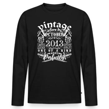 2013 Octobre 2013 anniversaire October 2013 - T-shirt manches longues Premium bio Homme - noir - Devant - Nico (187cm)