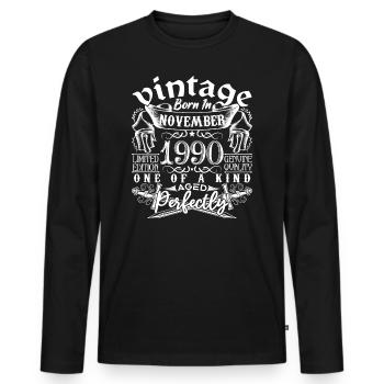 1990 November 1990 Jubiläum November 1990 - Männer Premium Bio Langarmshirt - Schwarz - Vorne - Nico (187cm)