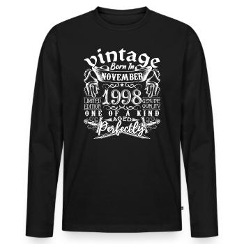 1998 November 1998 Anniversary November 1998 - Men's Premium Organic Long Sleeve Shirt - black - Front - Nico (187cm)