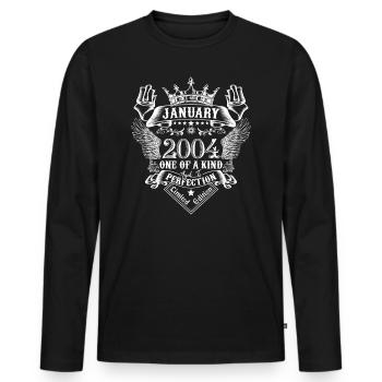2004 Januar 2004 Jubiläum Januar 2004 - Männer Premium Bio Langarmshirt - Schwarz - Vorne - Nico (187cm)