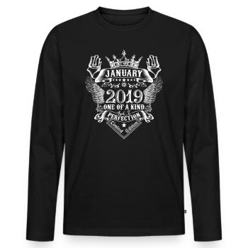 2019 January 2019 Anniversary January 2019 - Men's Premium Organic Long Sleeve Shirt - black - Front - Nico (187cm)