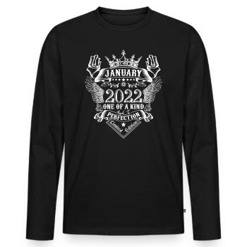 2022 Januar 2022 Geburtstag Januar 2022 - Männer Premium Bio Langarmshirt - Schwarz - Vorne - Nico (187cm)