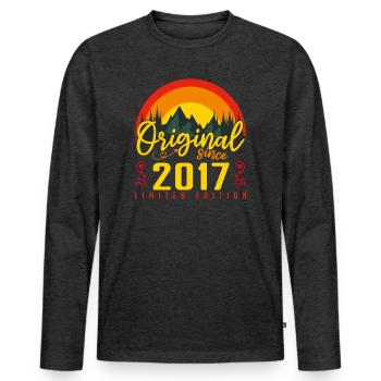 Anniversaire 2017 Anniversaire né en 2017 cadeau - T-shirt manches longues Premium bio Homme - anthracite chiné - Devant - Nico (187cm)