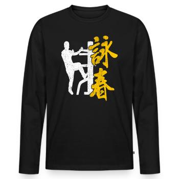 Wing Chun Logo Dojo d’arts martiaux Kimono Gym - T-shirt manches longues Premium bio Homme - noir - Devant - Nico (187cm)