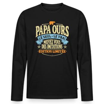 Papa ours - T-shirt manches longues Premium bio Homme - noir - Devant - Nico (187cm)
