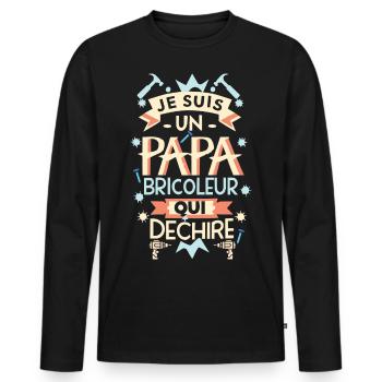 idee cadeau je suis un papa bricoleur qui déchire - T-shirt manches longues Premium bio Homme - noir - Devant - Nico (187cm)