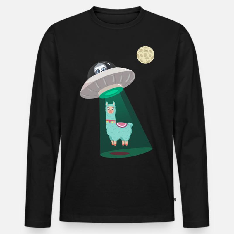 Faultier Alpaka Raumschiff - Männer Premium Bio Langarmshirt - Schwarz