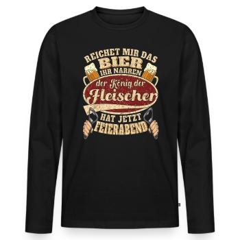 Fleischer Bier Feierabend - Männer Premium Bio Langarmshirt - Schwarz - Vorne - Nico (187cm)