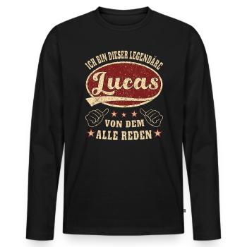 Lucas ich bin dieser legendäre Lucas Retro - Männer Premium Bio Langarmshirt - Schwarz - Vorne - Nico (187cm)