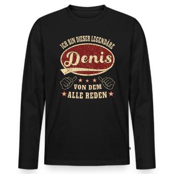 Denis ich bin dieser legendäre Denis Retro - Männer Premium Bio Langarmshirt - Schwarz - Vorne - Nico (187cm)