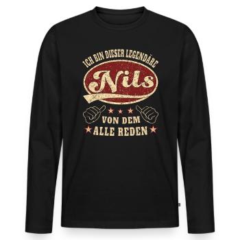 Nils ich bin dieser legendäre Nils Retro - Männer Premium Bio Langarmshirt - Schwarz - Vorne - Nico (187cm)