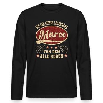 Marco ich bin dieser legendäre Marco Retro - Männer Premium Bio Langarmshirt - Schwarz - Vorne - Nico (187cm)