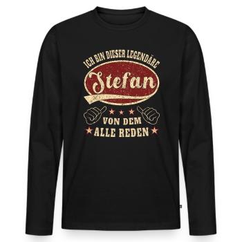 Stefan ich bin dieser legendäre Stefan Retro - Männer Premium Bio Langarmshirt - Schwarz - Vorne - Nico (187cm)