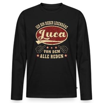 Luca ich bin dieser legendäre Luca Retro - Männer Premium Bio Langarmshirt - Schwarz - Vorne - Nico (187cm)
