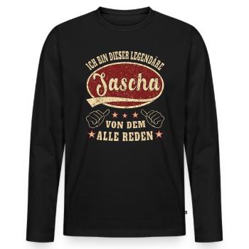 Sascha ich bin dieser legendäre Sascha Retro - Männer Premium Bio Langarmshirt - Schwarz - Vorne - Nico (187cm)