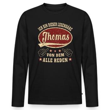 Thomas ich bin dieser legendäre Thomas Retro - Männer Premium Bio Langarmshirt - Schwarz - Vorne - Nico (187cm)