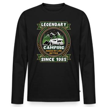 Legendär seit 1985 Camping Geschenk Geburtsjahr - Männer Premium Bio Langarmshirt - Schwarz - Vorne - Nico (187cm)