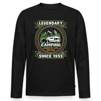 Legendär seit 1955 Camping Geschenk Geburtsjahr - Männer Premium Bio Langarmshirt - Schwarz - Vorne - Nico (187cm)
