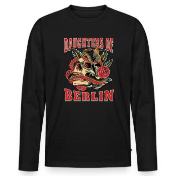 Berlin Power-Frau daughters of Berlin Retro Blumen - Männer Premium Bio Langarmshirt - Schwarz - Vorne - Nico (187cm)
