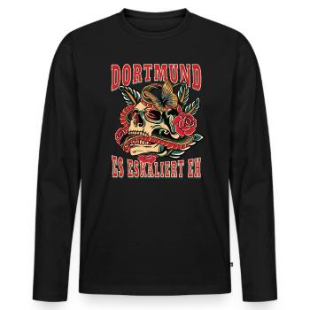 Dortmund Frau Geschenk es eskaliert eh D Frauen - Männer Premium Bio Langarmshirt - Schwarz - Vorne - Nico (187cm)