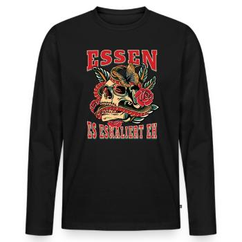 Essen Frau Geschenk es eskaliert eh Essen Frauen - Männer Premium Bio Langarmshirt - Schwarz - Vorne - Nico (187cm)