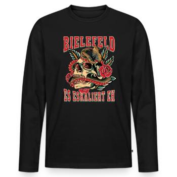 Bielefeld Frau Geschenk es eskaliert eh Frauen - Männer Premium Bio Langarmshirt - Schwarz - Vorne - Nico (187cm)