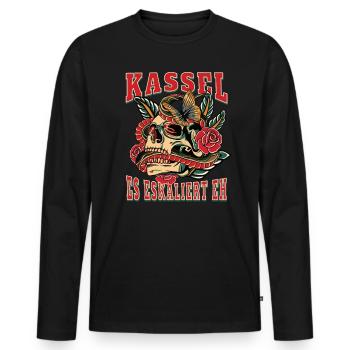 Cadeau femme Kassel ça s’intensifie quand même Femmes Kassel - T-shirt manches longues Premium bio Homme - noir - Devant - Nico (187cm)