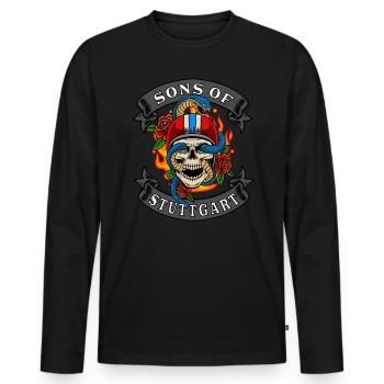 Stuttgart Biker Geschenk sons of Stuttgart - Männer Premium Bio Langarmshirt - Schwarz - Vorne - Nico (187cm)