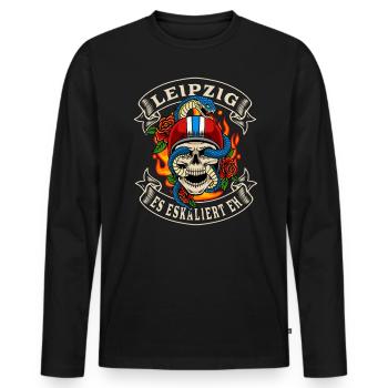 Leipzig Biker Geschenk es eskaliert eh Leipzig - Männer Premium Bio Langarmshirt - Schwarz - Vorne - Nico (187cm)