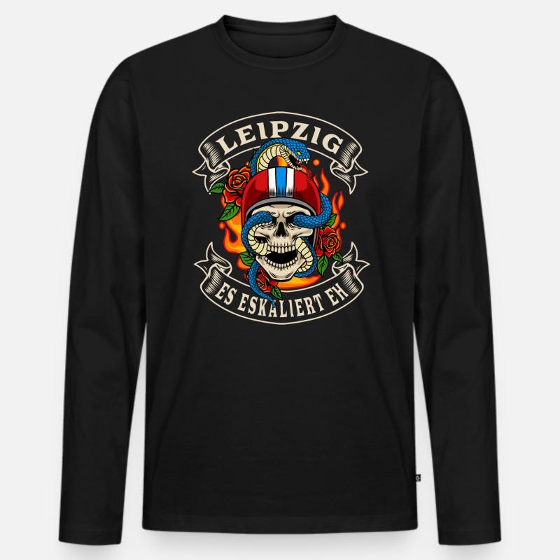 Leipzig Biker Geschenk es eskaliert eh Leipzig - Männer Premium Bio Langarmshirt - Schwarz