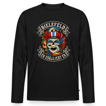 Bielefeld Biker Geschenk es eskaliert eh Bielefeld - Männer Premium Bio Langarmshirt - Schwarz - Vorne - Nico (187cm)