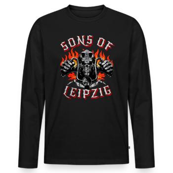 Leipzig Biker Geschenk sons of Leipzig - Männer Premium Bio Langarmshirt - Schwarz - Vorne - Nico (187cm)