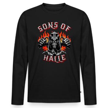 Halle Biker Geschenk sons of Halle - Männer Premium Bio Langarmshirt - Schwarz - Vorne - Nico (187cm)